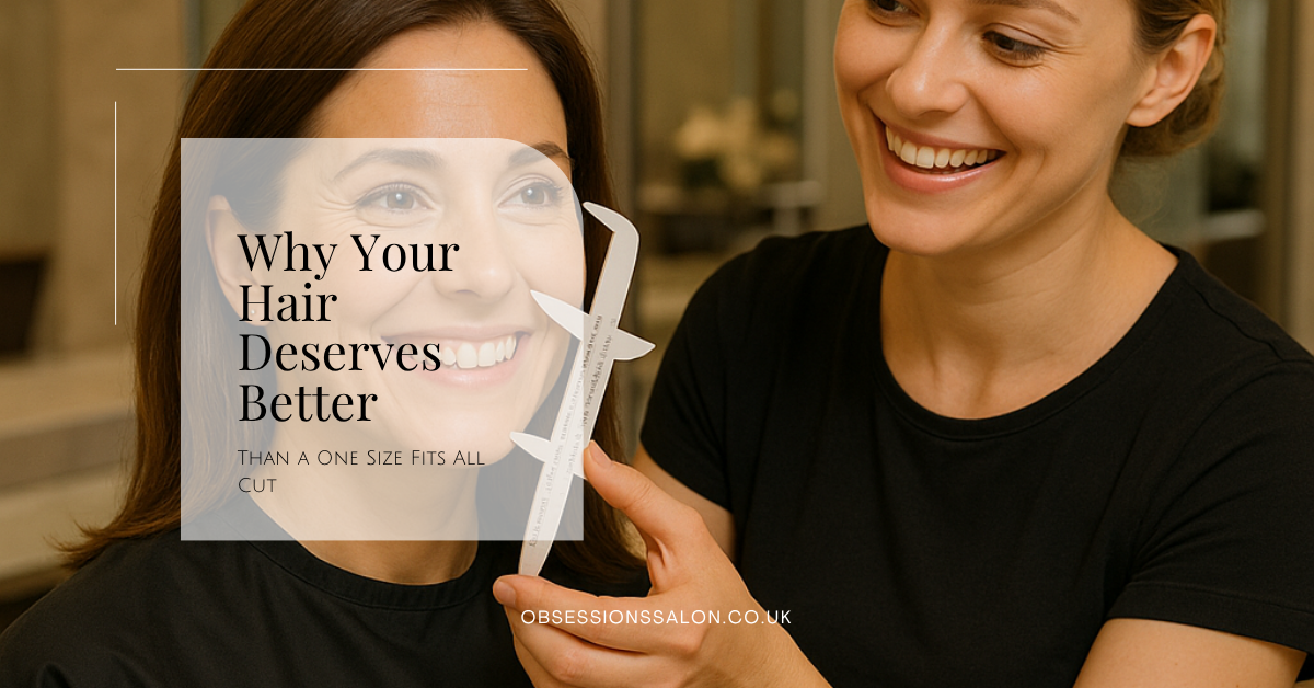 Expert hairstylist analysing client face shape